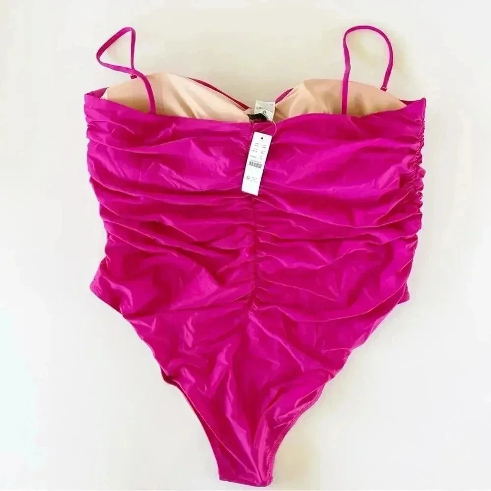 J Crew Plus Ruched sweetheart one piece Swimsuit Radiant Fuchsia Size 24 NWT